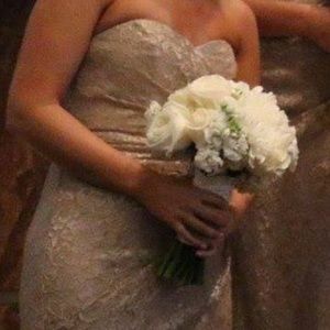 Davids Bridal Tan and Gold Lace Dress
